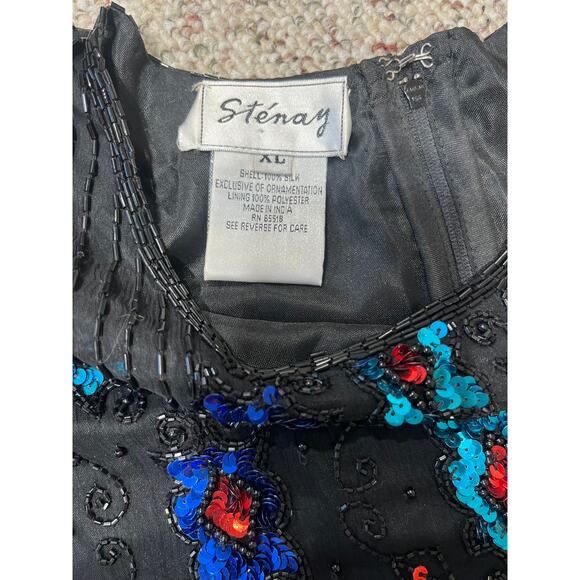 Vintage Stenay Beaded Sequined Embellished Short Sleeve 100% Silk Top Size XL - Picture 8 of 9